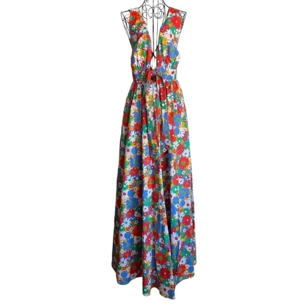 NWT Aakaa Red Dress Aakaa Multi Floral Maxi Dress